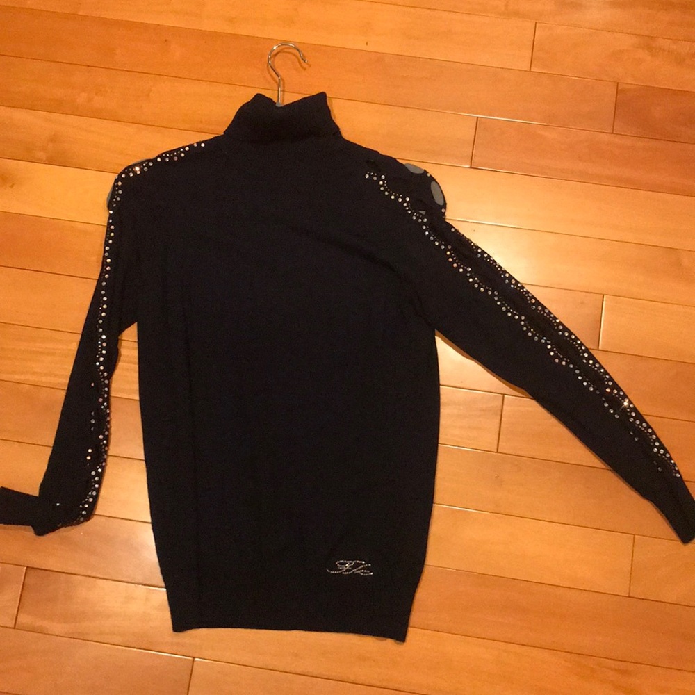 Turtleneck Rhinestone Sweater with Slits - Picture 1 of 3